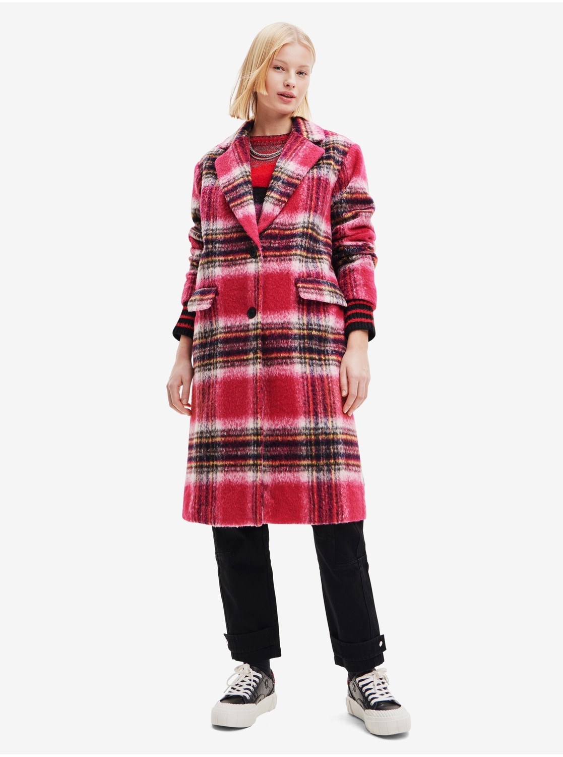 Pink Desigual Tommy Ladies Checkered Coat - Ladies