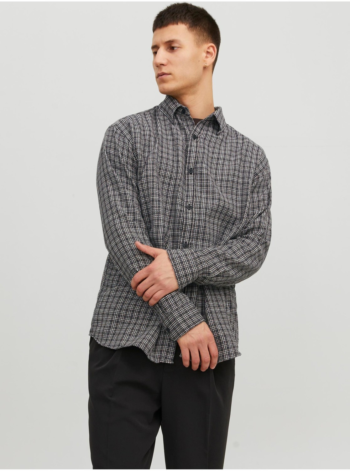 Black Mens Plaid Shirt Jack & Jones Gracia - Men