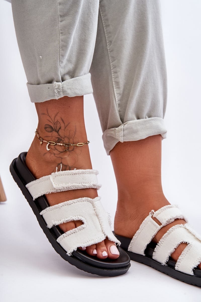 Women's fabric sandals with white Lamirose trim