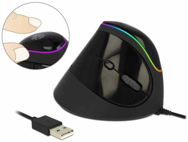 Delock Ergonomická vertikálna USB myš - osvetlenie RGB