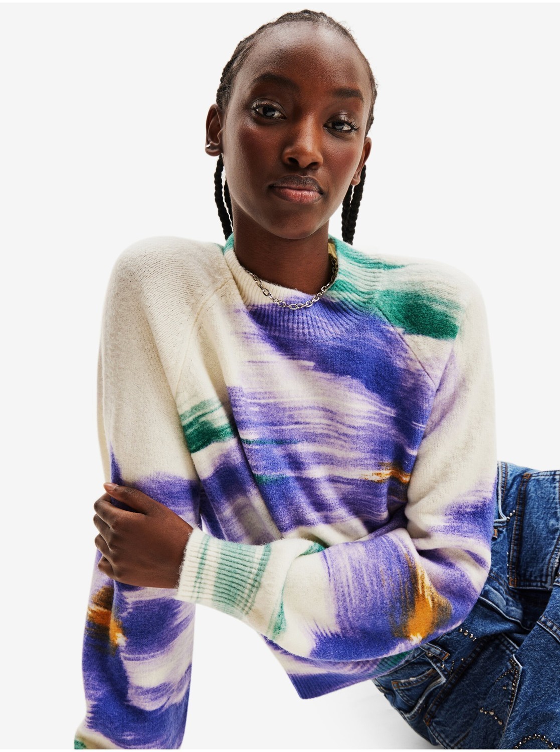 White Desigual Ebro Patterned Sweater - Women