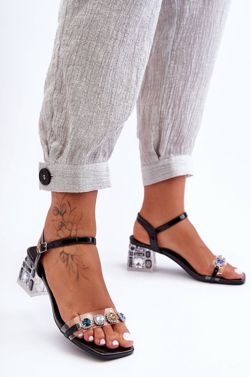 Women's High Heel Sandals with Crystals Black SBarski MR1037-01