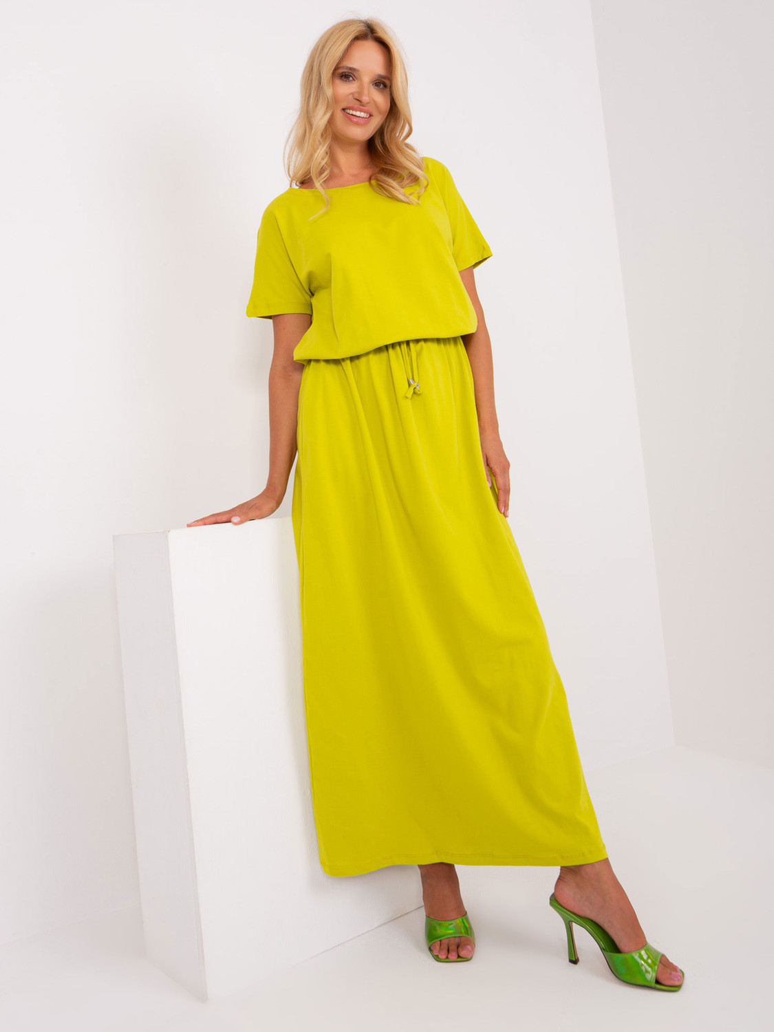 Basic lime maxi dress with pockets