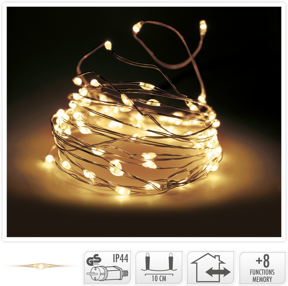 Světelný řetěz Tozi s 8 funkcemi 79 m teplý zlatý