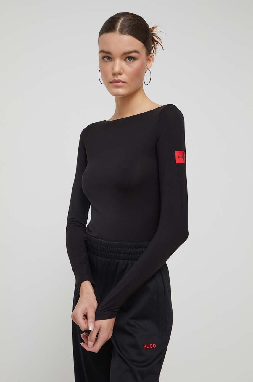 Tričko s dlhým rukávom HUGO čierna farba