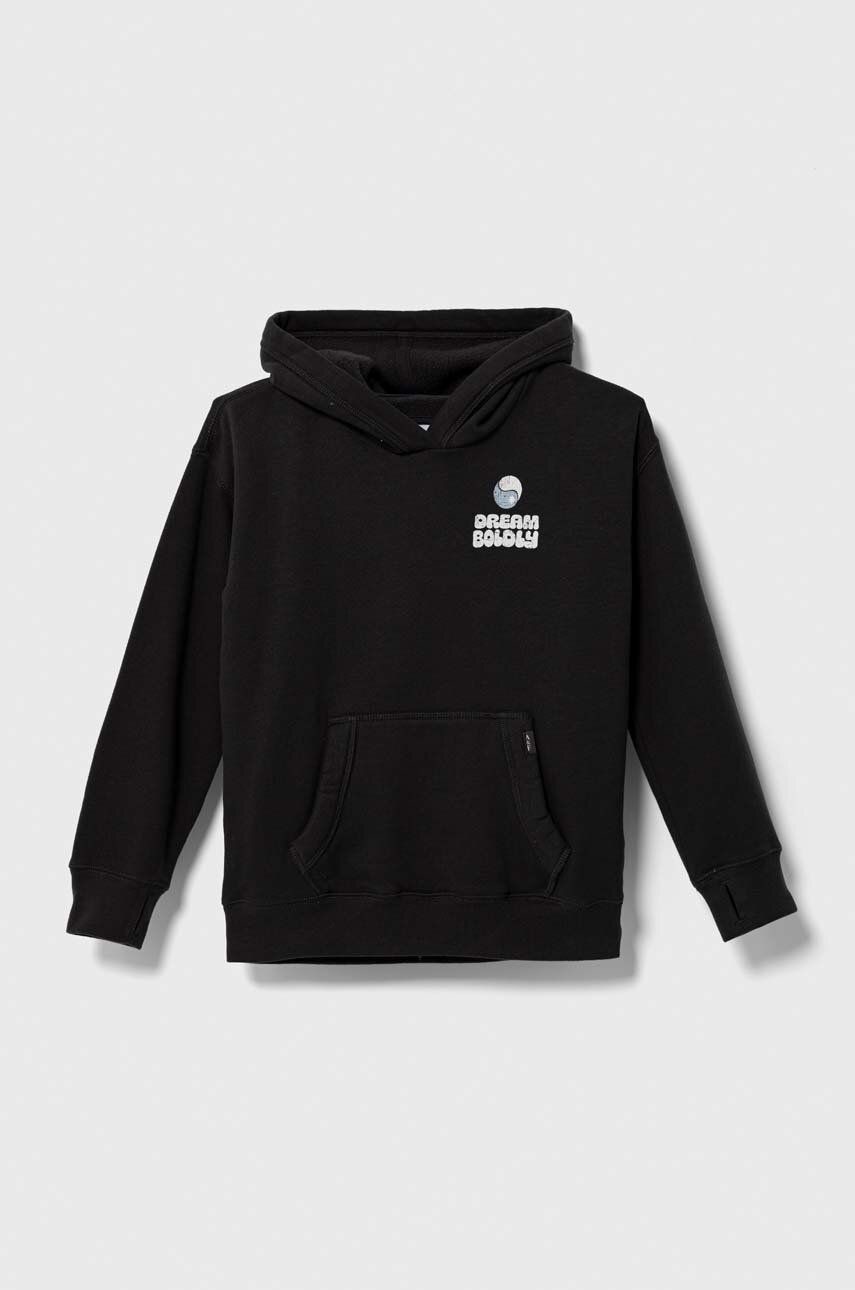 Detská mikina Abercrombie & Fitch čierna farba, s kapucňou, s potlačou