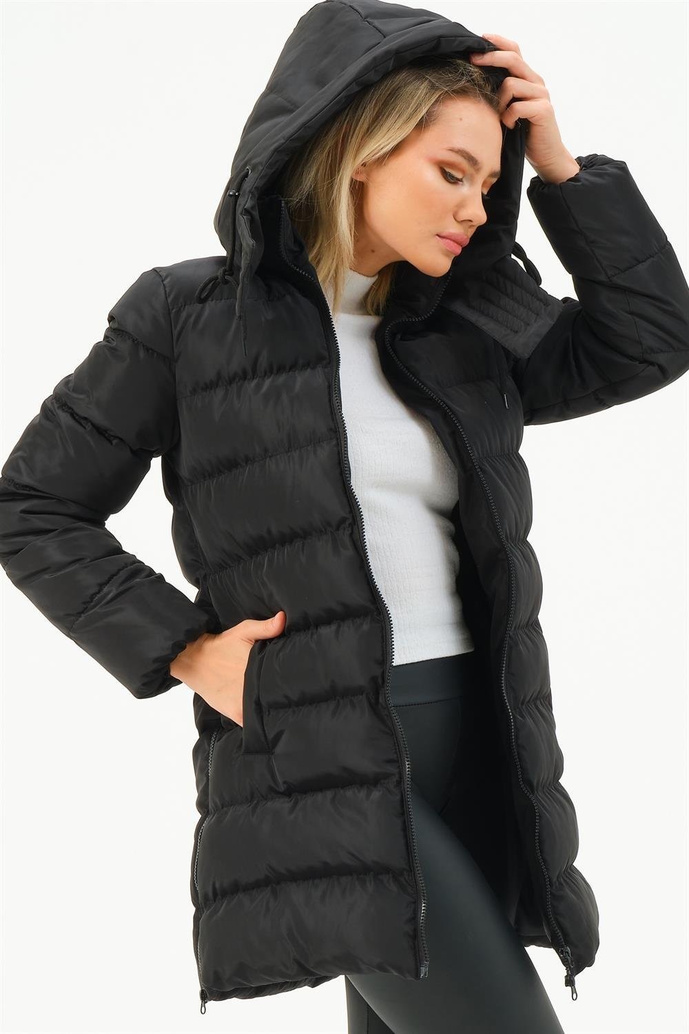 Z6770 DEWBERRY LADIES COAT-BLACK-BLACK