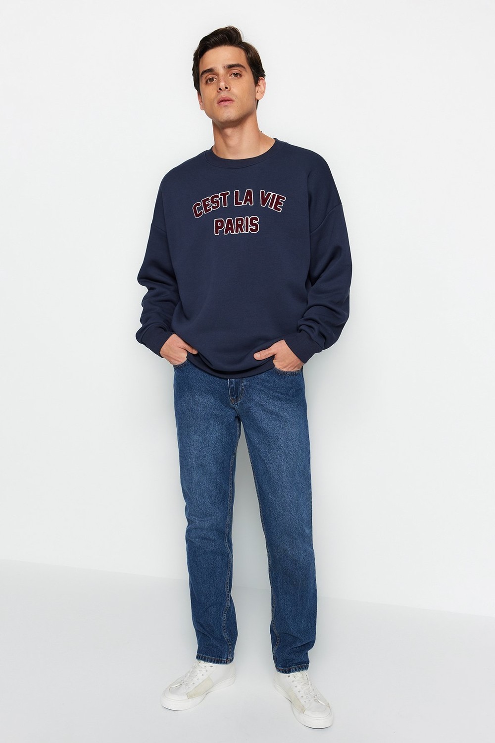 Trendyol Men's Dark Blue Straight Fit Jeans Denim Trousers