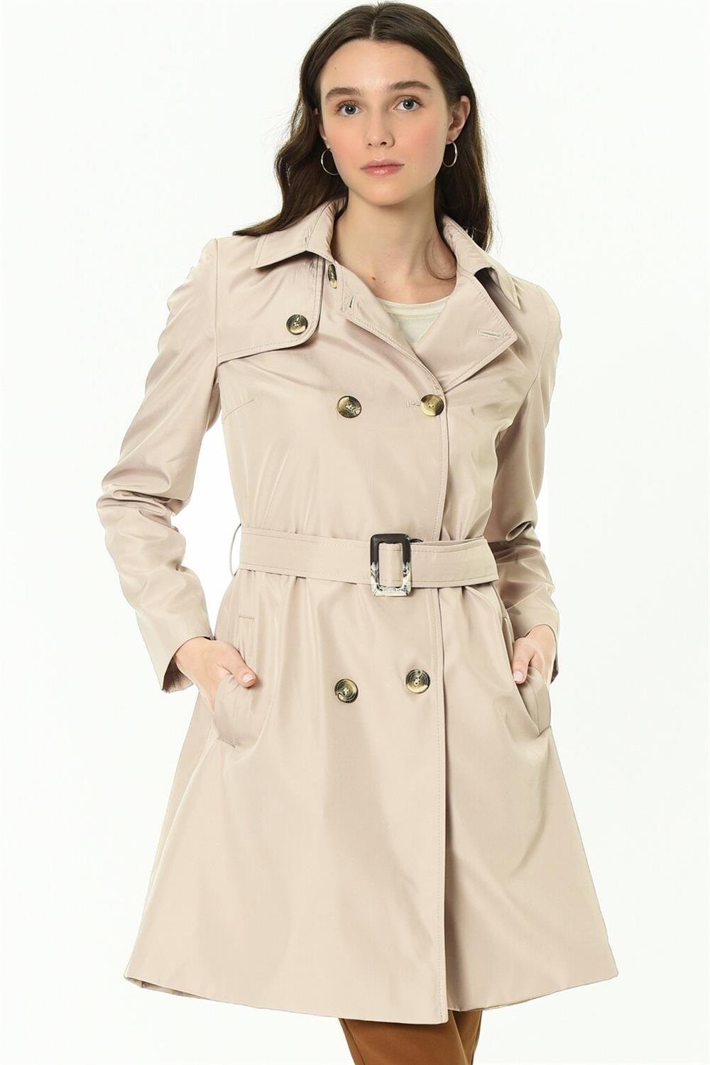 Z6642 DEWBERRY LADIES TRENCH COAT-PLAIN BEIGE