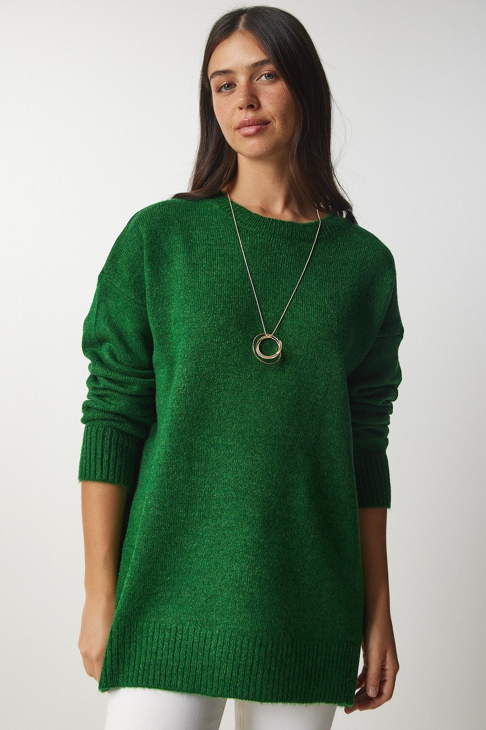 Happiness İstanbul Women's Emerald Green Oversized Knitwear Sweater