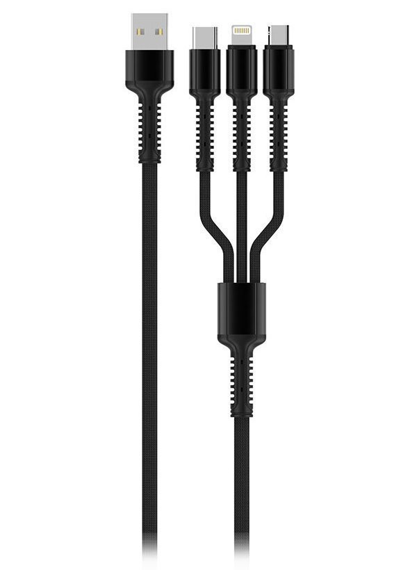 Colorway Nabíjací Kábel 3v1 Lightning+MicroUSB+USB-C/ 4A/ Nylon/ 1,2m/ Šedivý