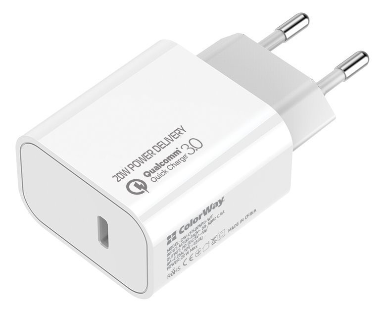 COLORWAY 1x USB-C/ sieťová nabíjačka/ 20W/ 100V-240V/ Biela