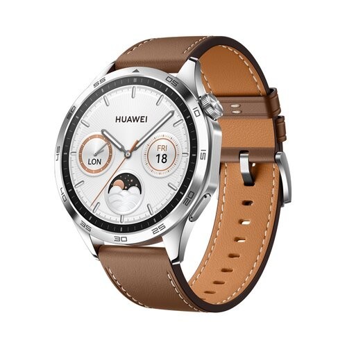 Huawei Watch GT 4 46mm, Strieborná s hedným koženým remienkom