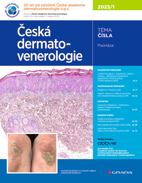 Česká dermatovenerologie 2/23, Hercogová Třešňák Jana