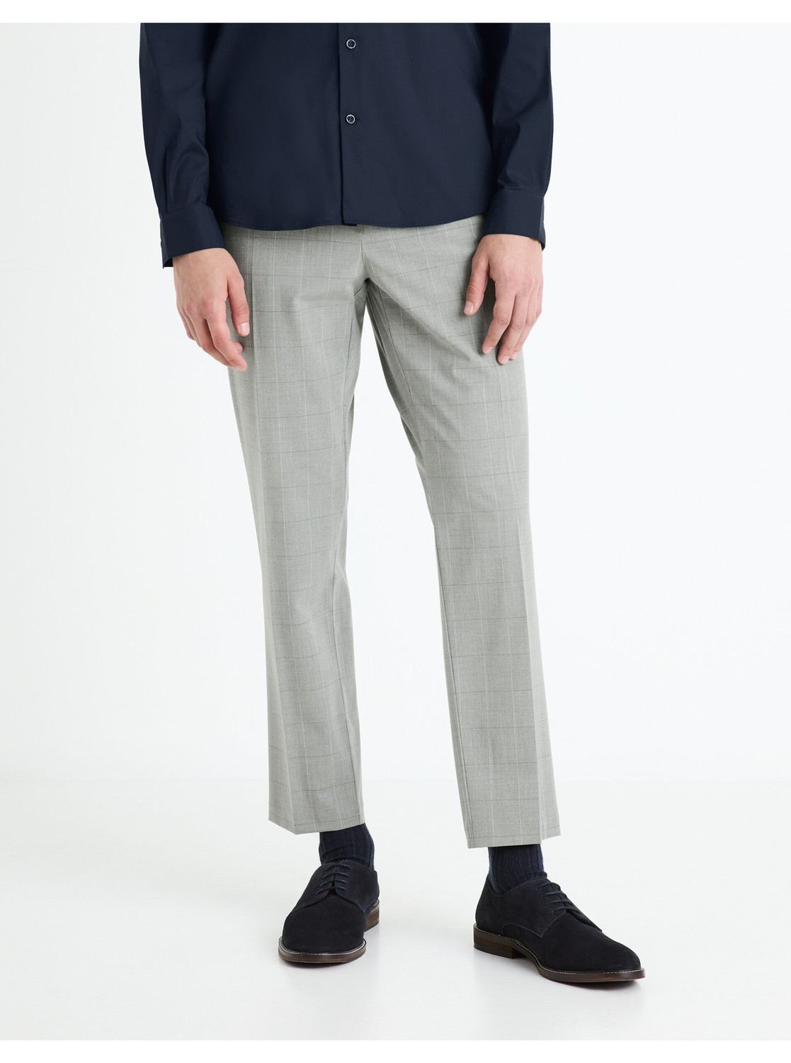 Svetlosivé pánske kockované skrátené nohavice Celio Fonoel