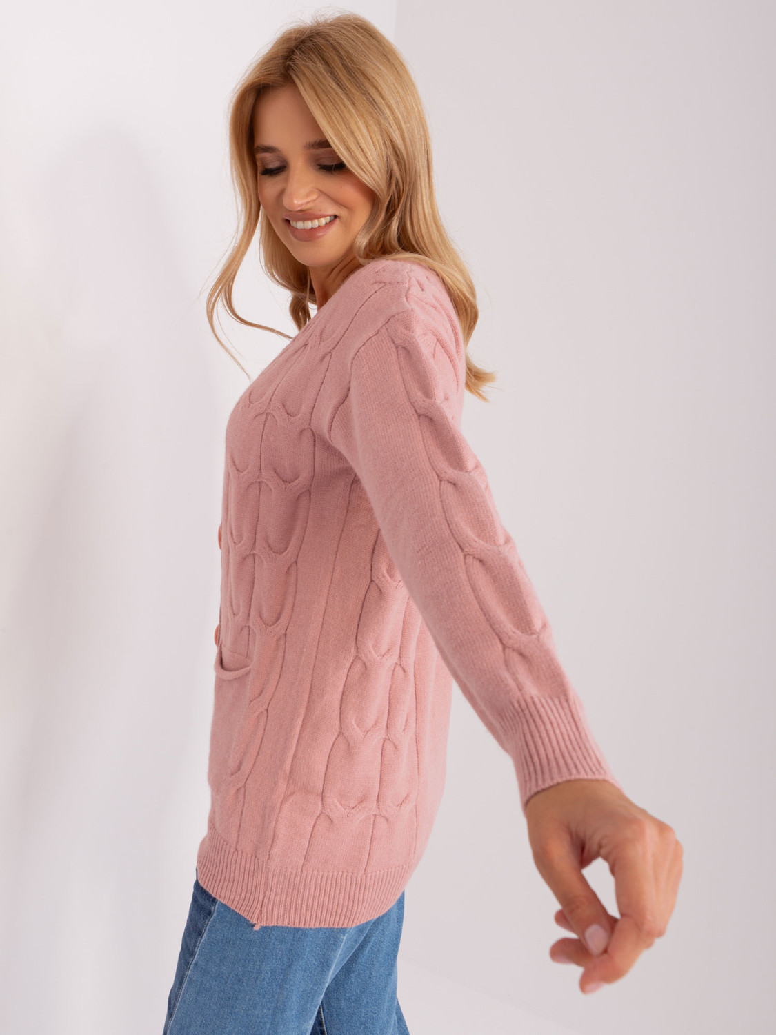 Light pink cardigan with cables