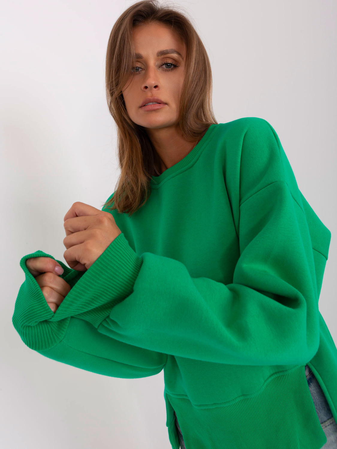Green asymmetrical basic hoodie