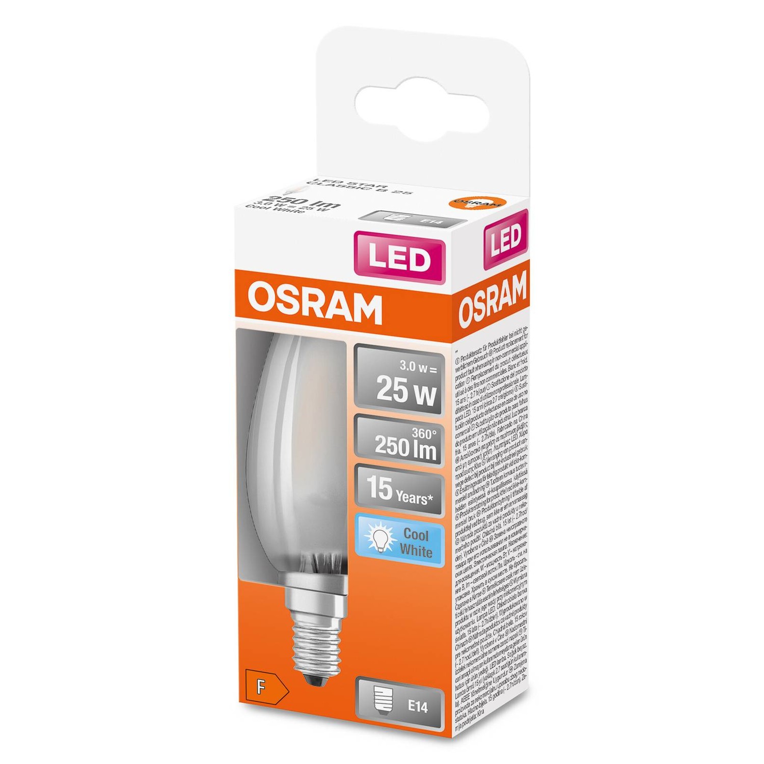 OSRAM LED sviečka E14 Classic B 2,5W 4 000K matná