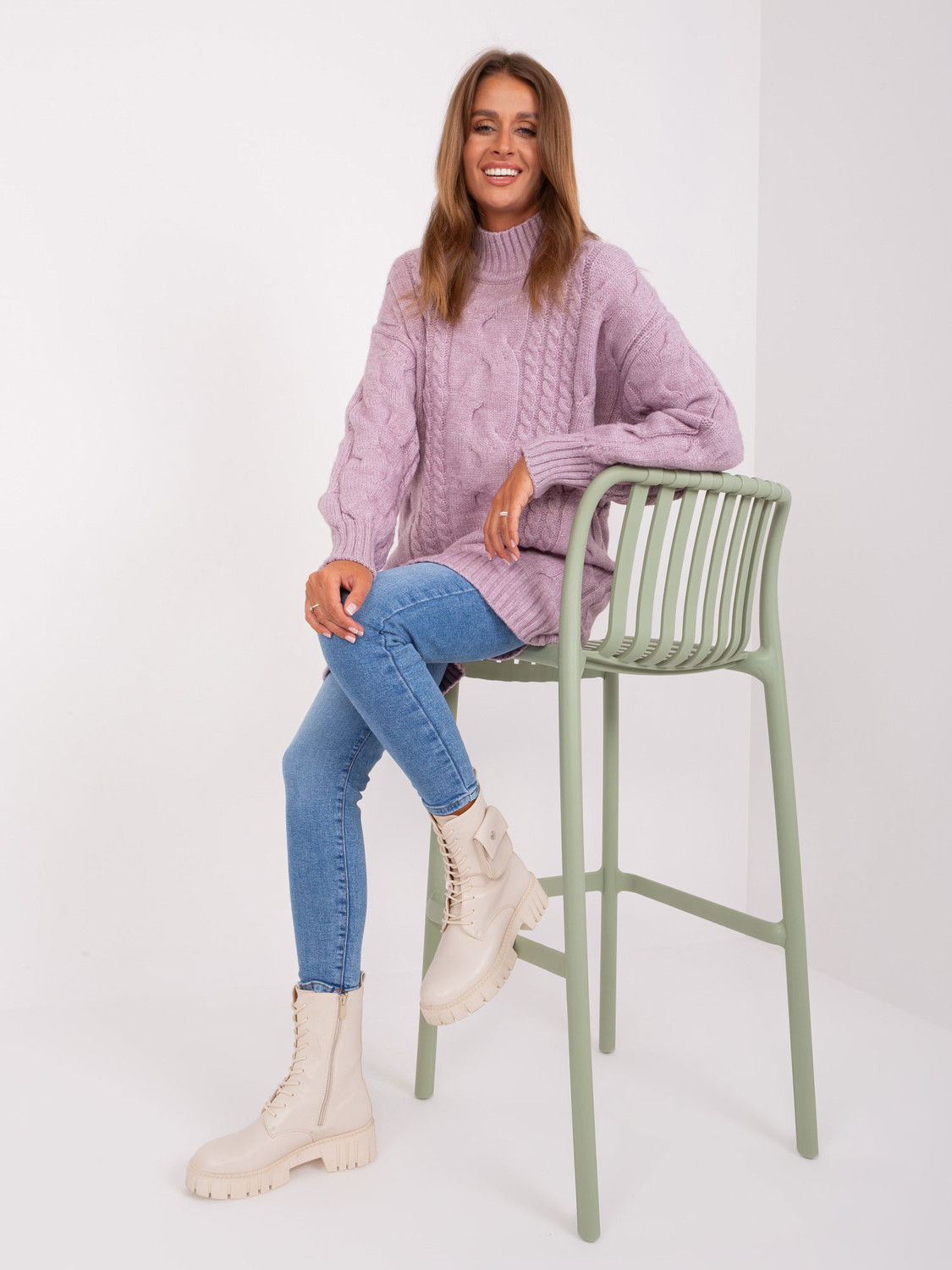 Light purple knitted dress with braids