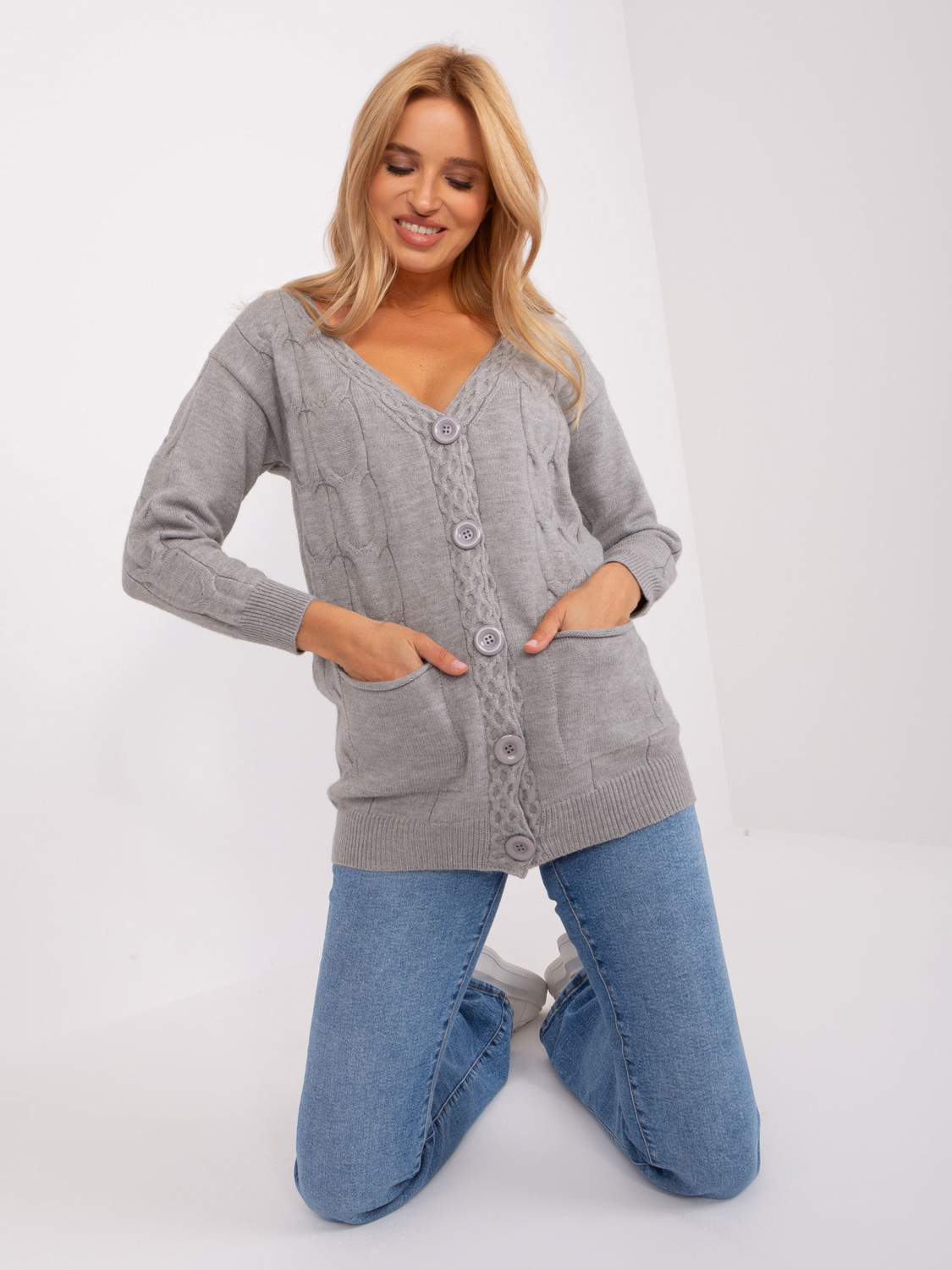 Grey cardigan with large buttons