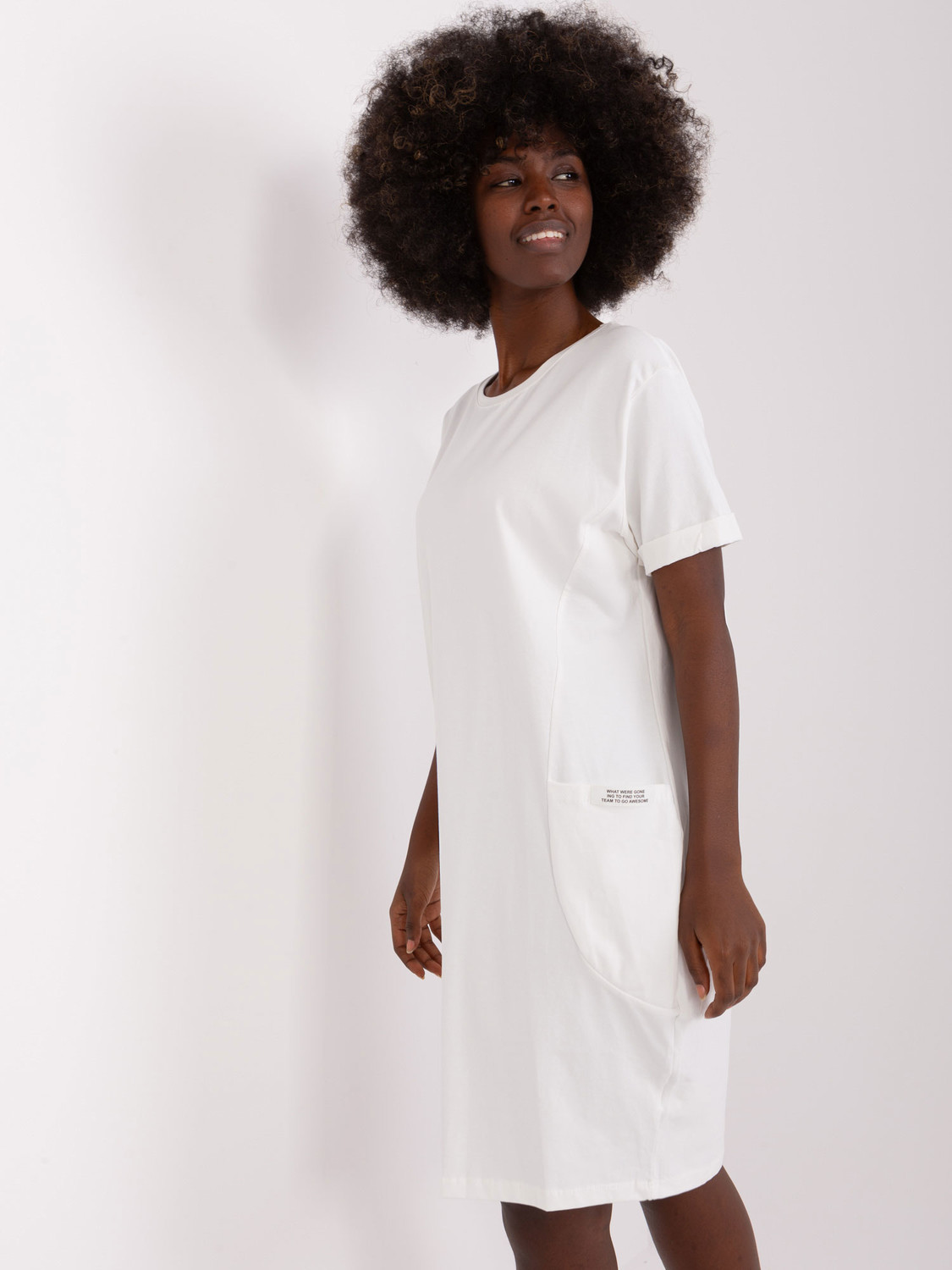 Ecru cotton knee-length basic dress