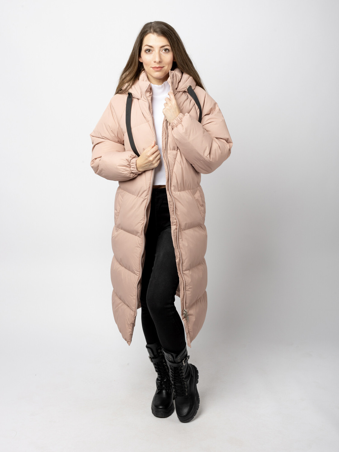 Women's Long Quilted Jacket GLANO - pink