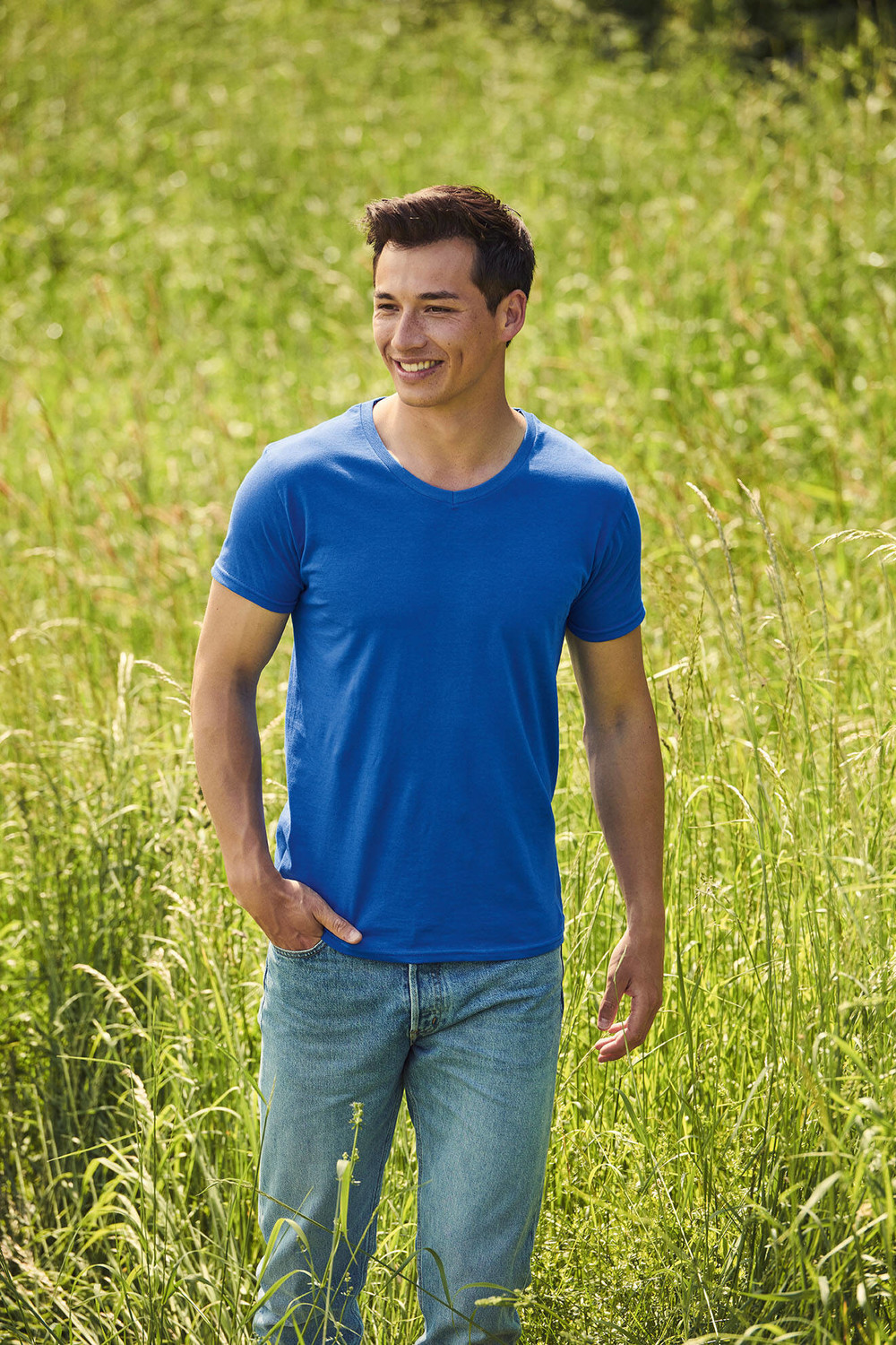 Blue Men's T-shirt Iconic V-Neck Fruit of the Loom