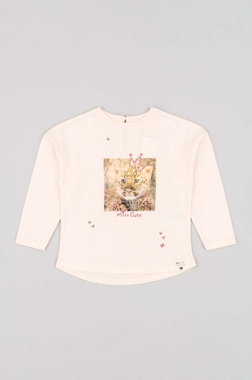 Detské bavlnené tričko s dlhým rukávom zippy ružová farba