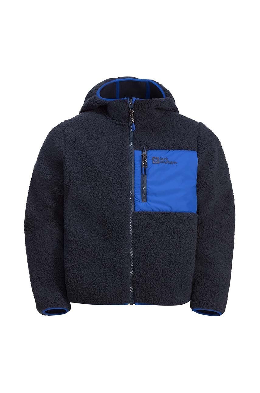 Detská mikina Jack Wolfskin ICE CURL HOOD čierna farba, s kapucňou, jednofarebná