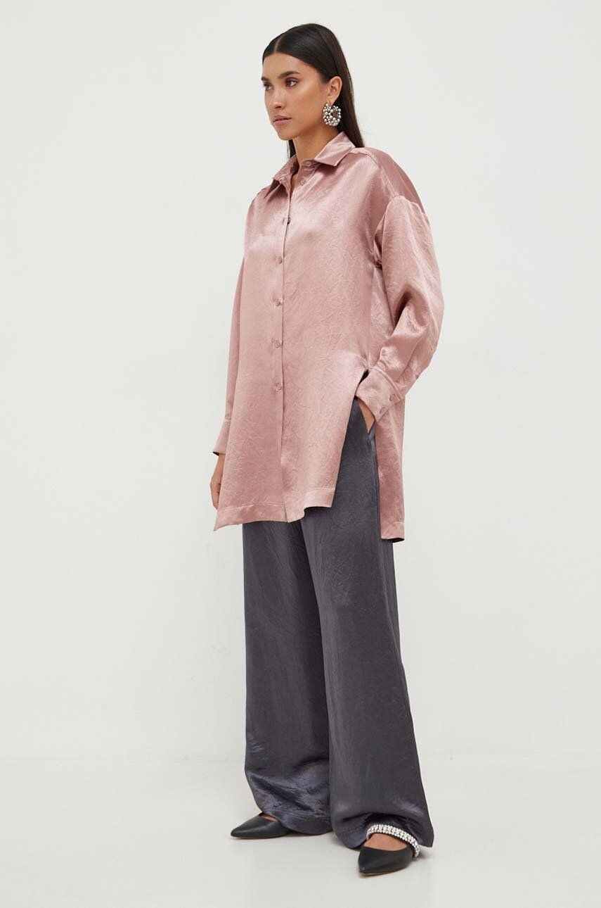 Košeľa Max Mara Leisure dámska, ružová farba, voľný strih, s klasickým golierom