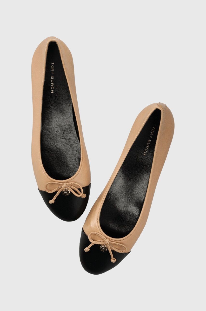 Kožené balerínky Tory Burch CAP-TOE BALLET béžová farba, 154513-200
