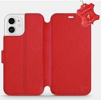 Flipové puzdro na mobil Apple iPhone 12 – Červené – kožené – Red Leather