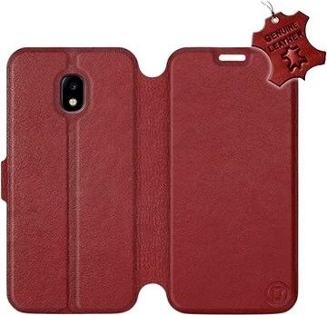 Flip pouzdro na mobil Samsung Galaxy J3 2017 - Tmavě červené - kožené - Dark Red Leather