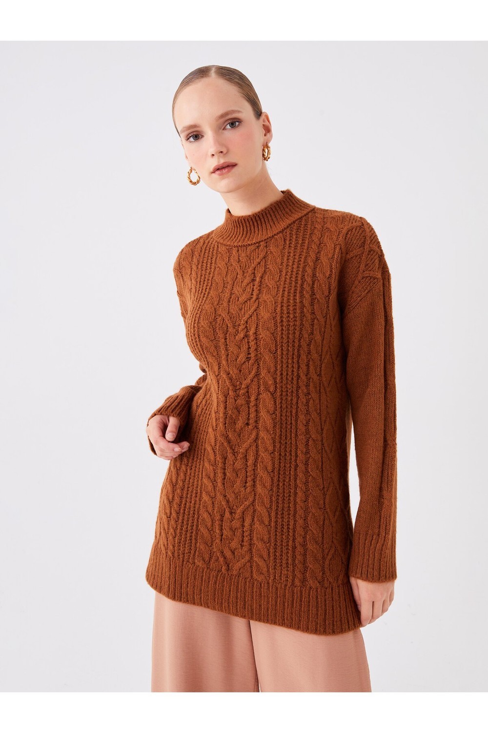 LC Waikiki Half Turtleneck Patterned Long Sleeve Women's Knitwear Tunic