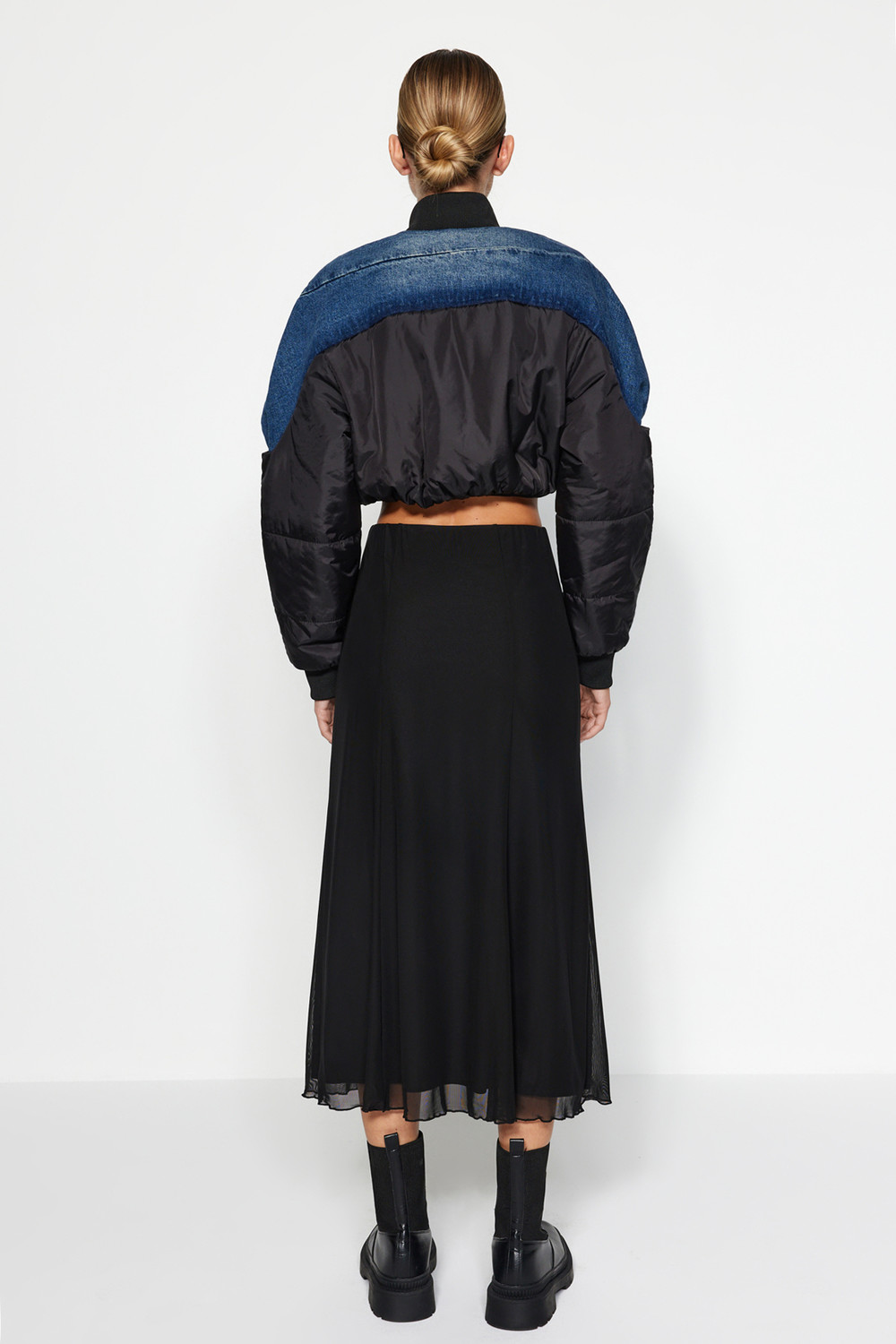 Trendyol Black Lined Tulle A-Line/Awning Formal Midi Knit Skirt