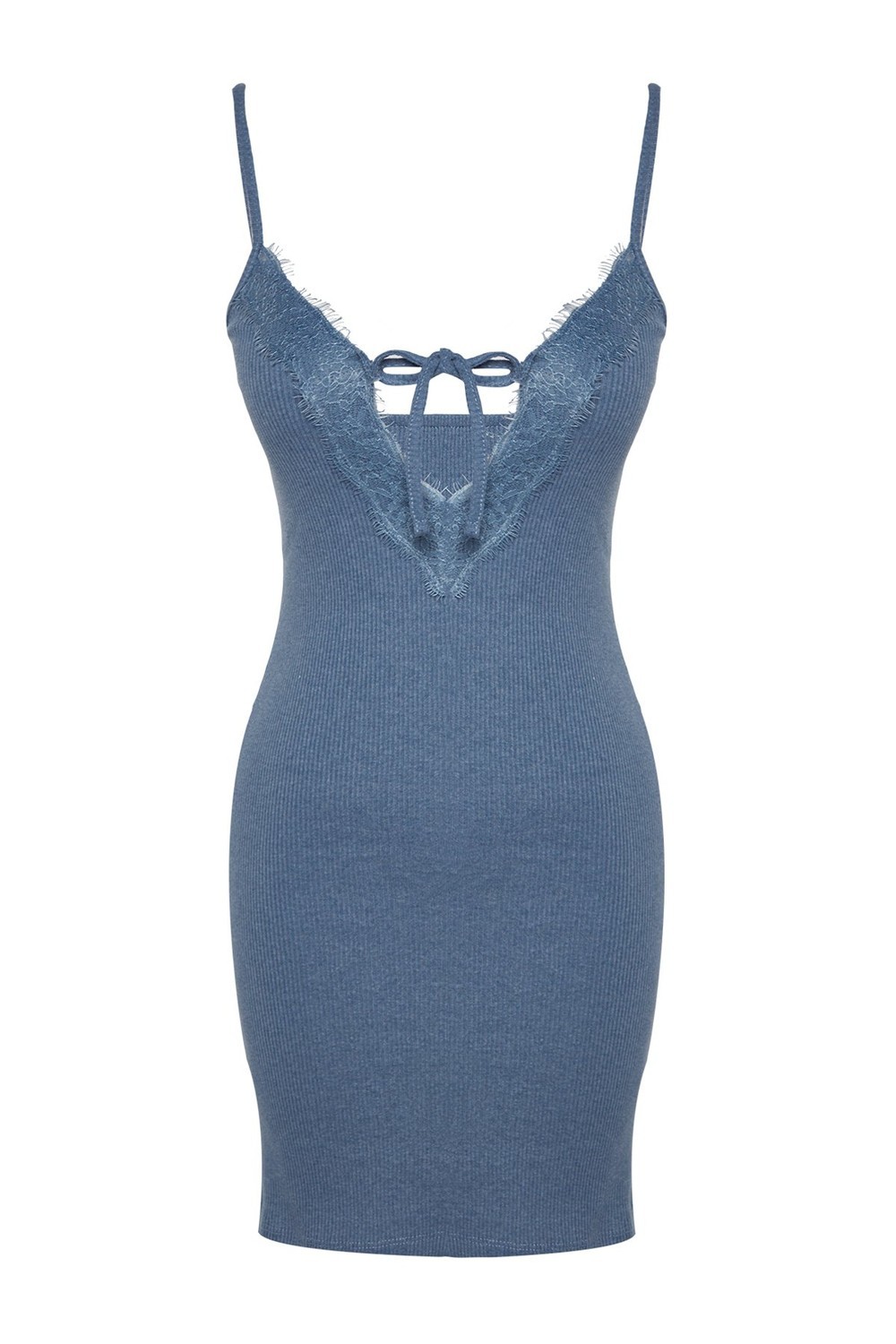 Trendyol Blue Lace Detailed Corduroy Knit Nightwear