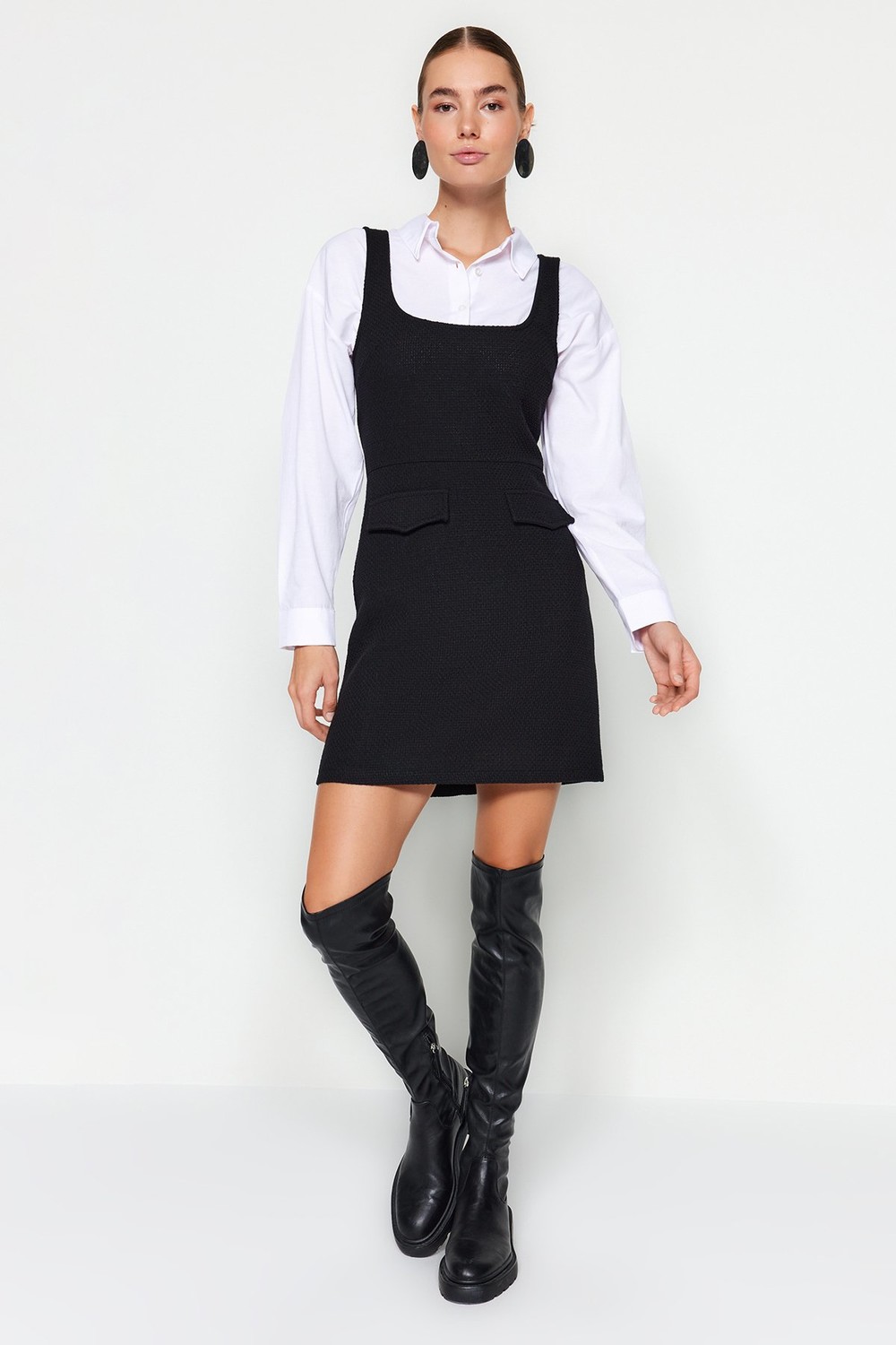 Trendyol Black Pocket Detailed Gilet Woven Dress