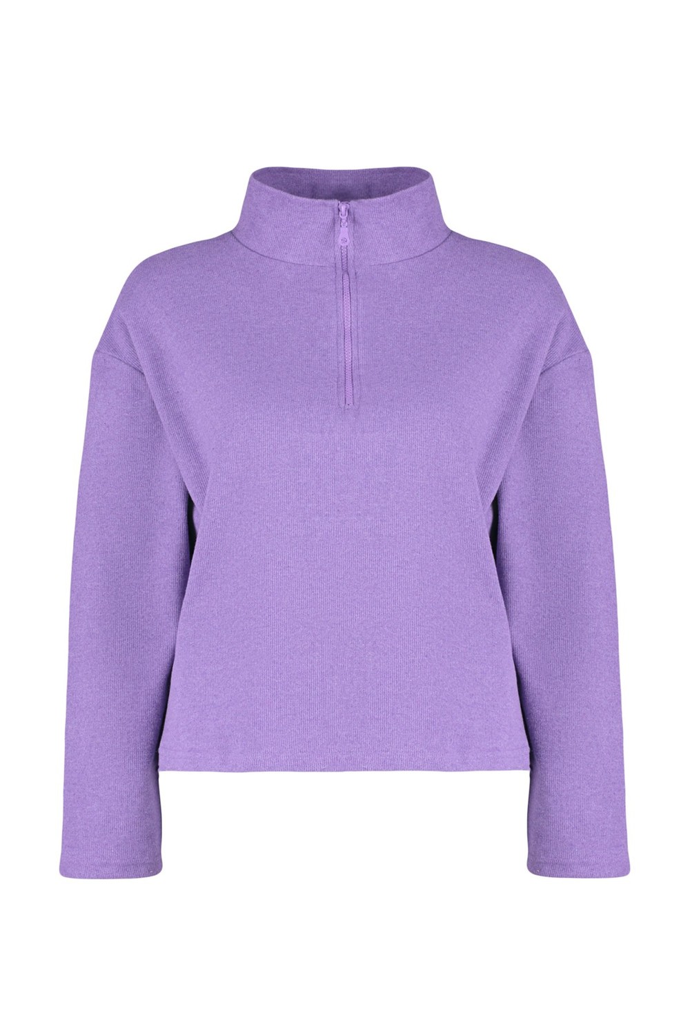 Trendyol Curve Purple Stand-Up Collar Zippered Thessaloniki Thin, Knitted Sweatshirt