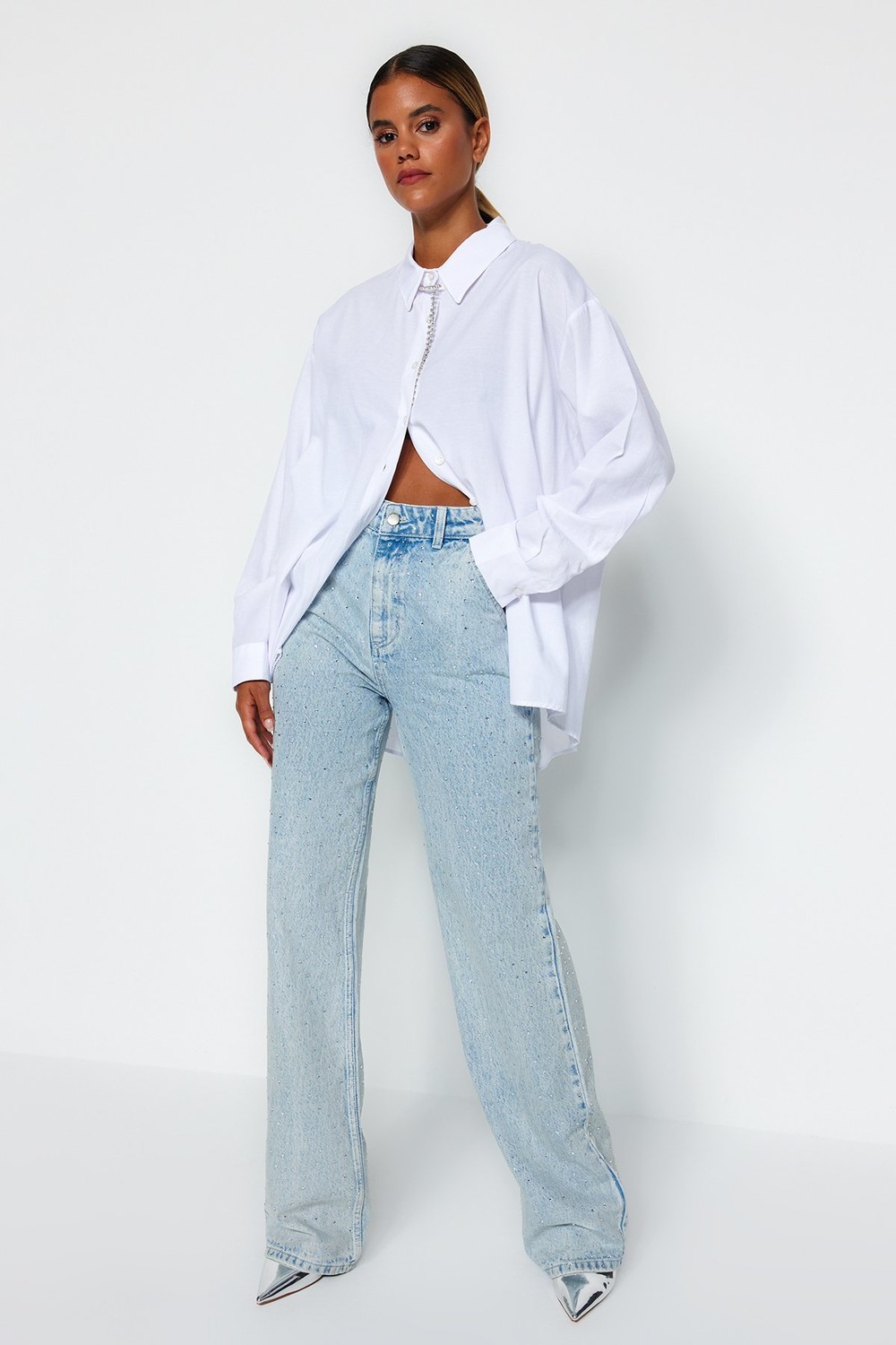 Trendyol Blue Stone High Waist Wide Leg Jeans