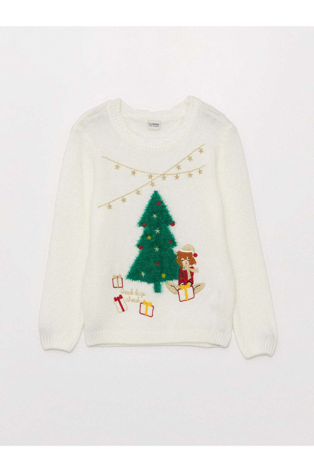 LC Waikiki Crew Neck Christmas Theme Long Sleeve Girls Knitwear Sweater