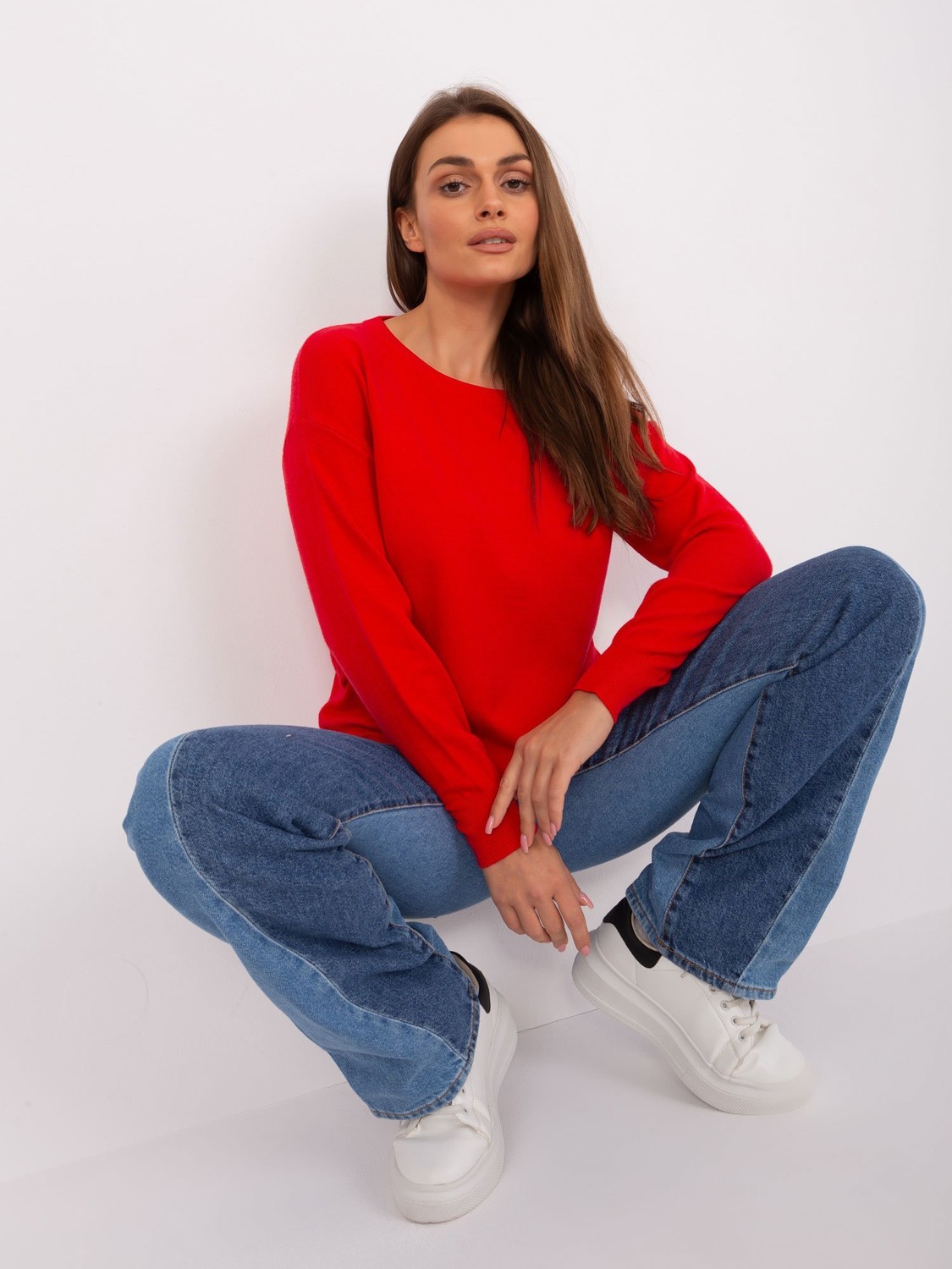 Classic red sweater with a round neckline