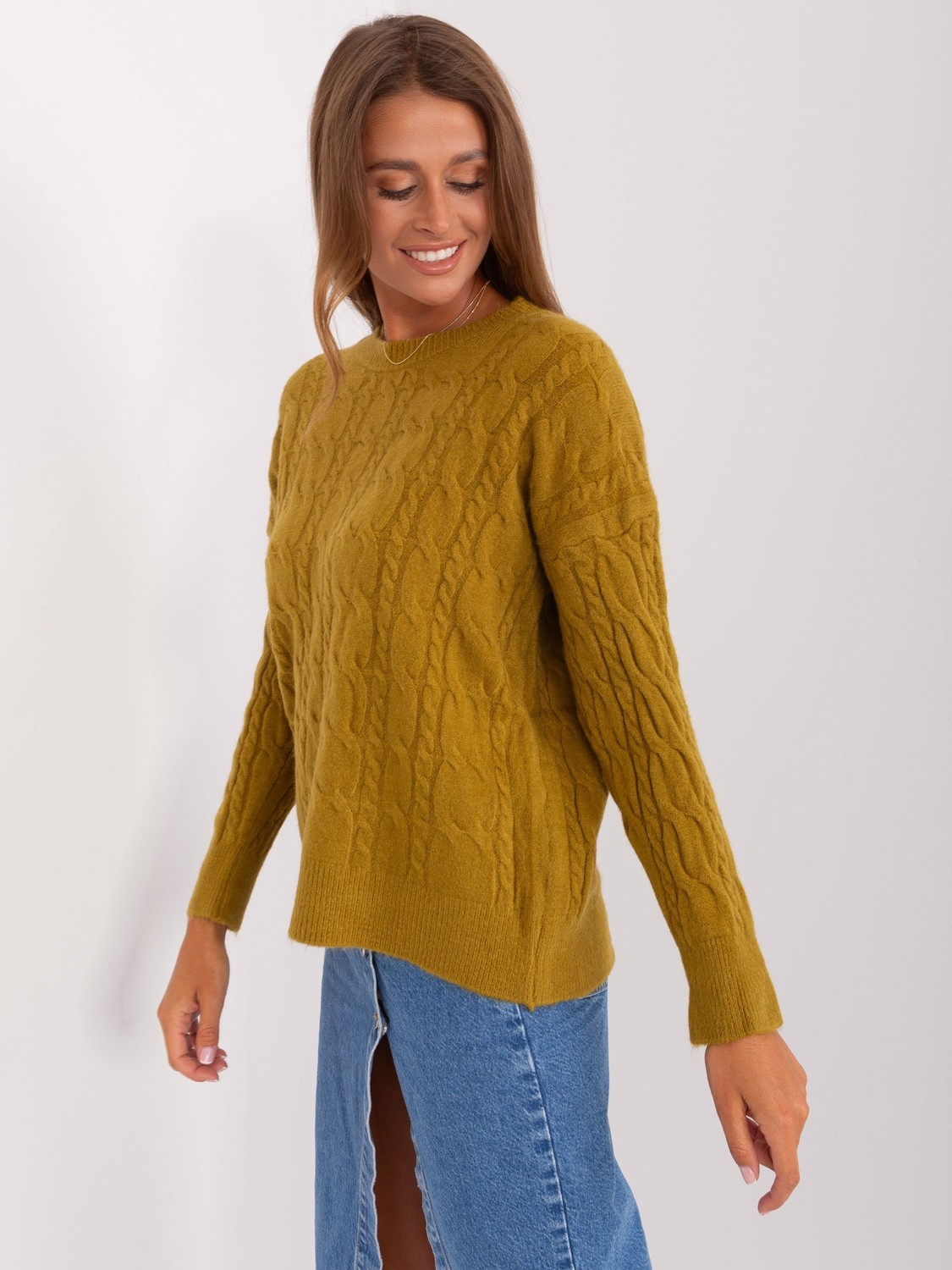 Classic olive sweater with cables