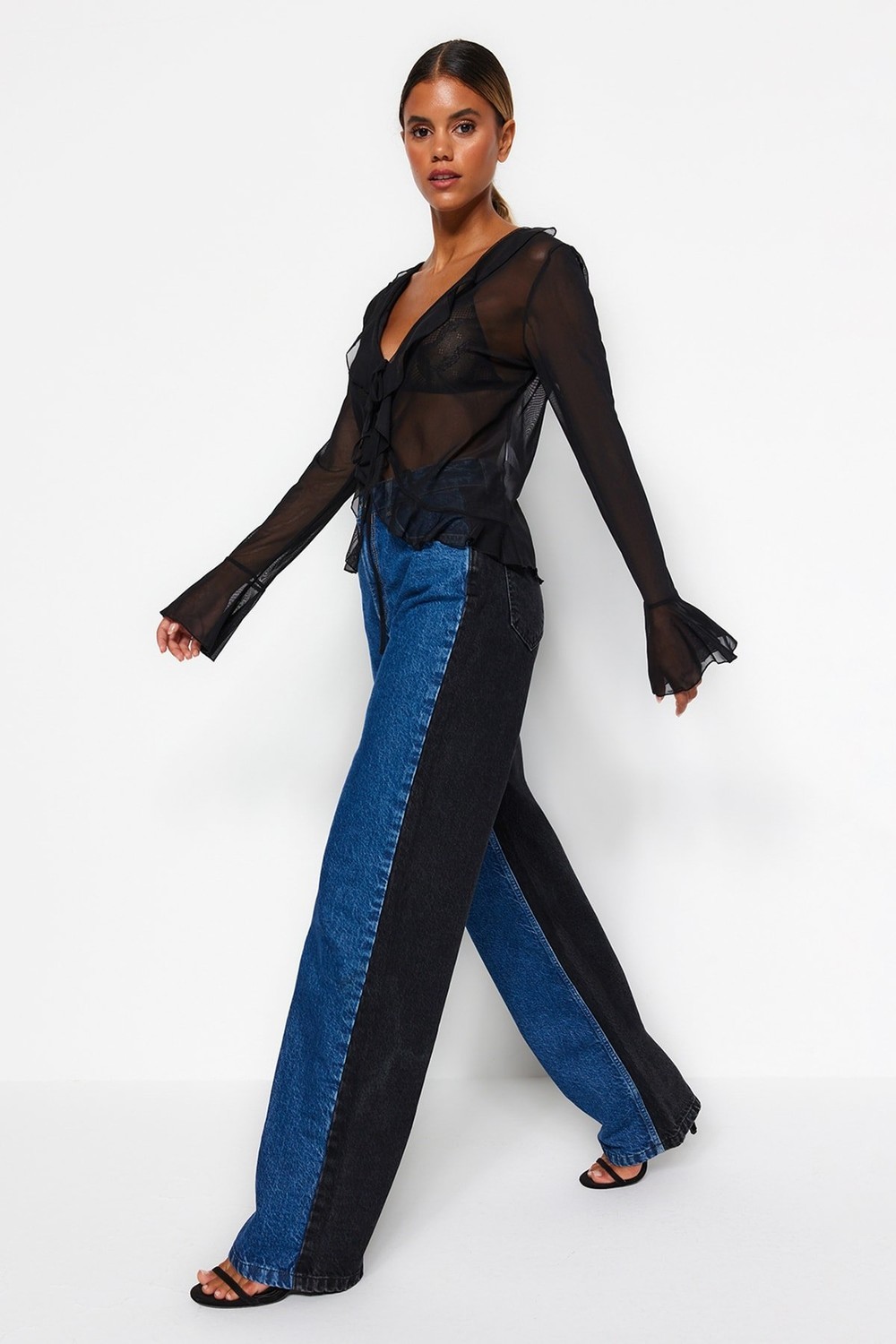 Trendyol Blue Block High Waist Wide Leg Jeans