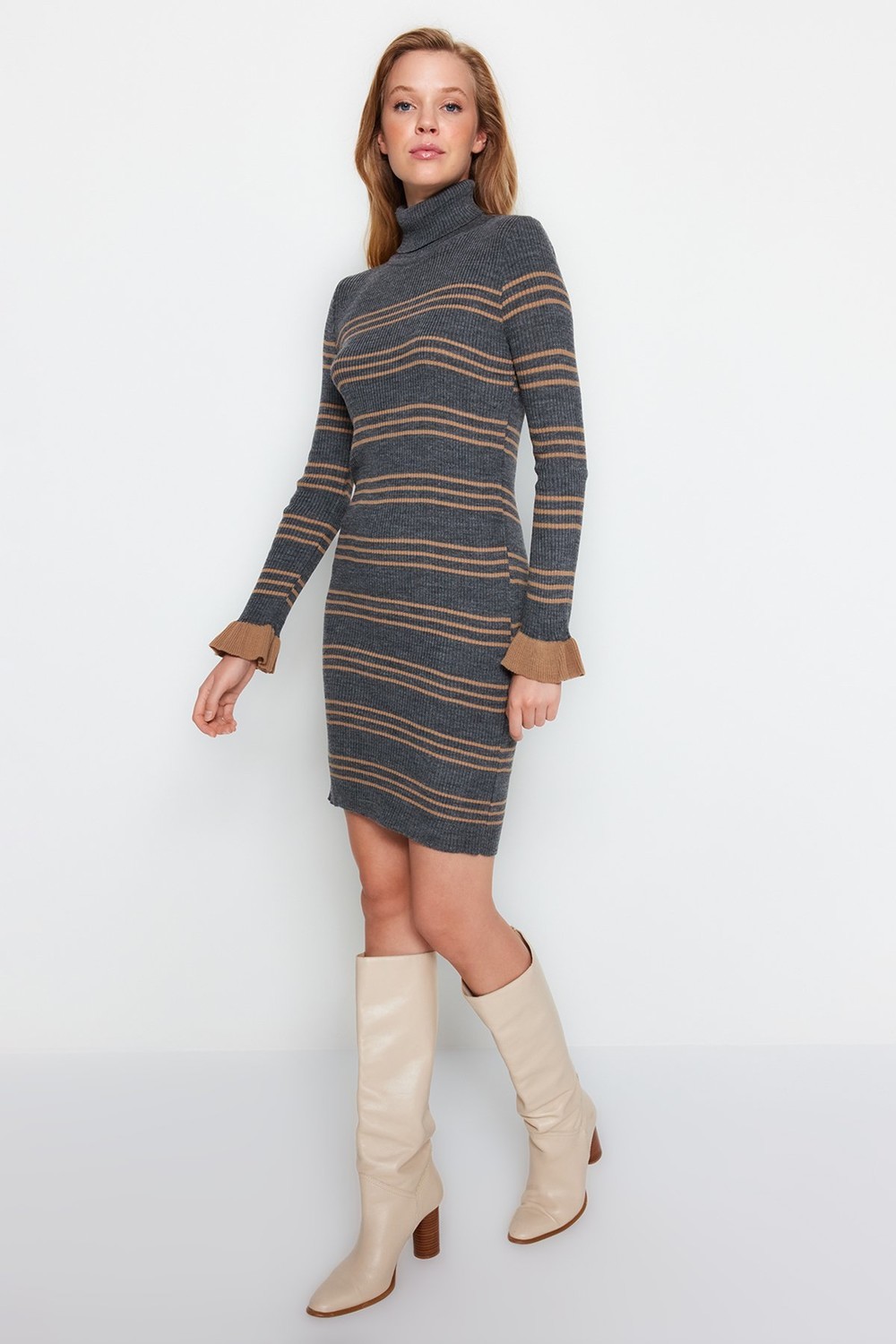 Trendyol Anthracite Mini Turtleneck Knitwear Dress