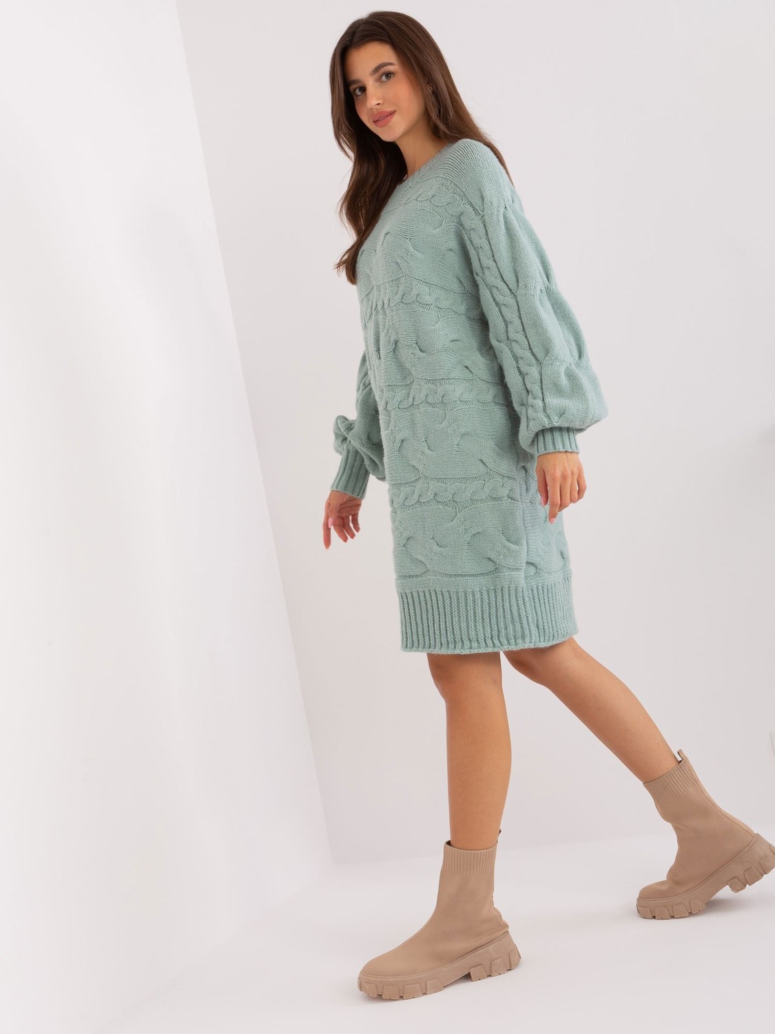 Mint knitted dress with braids