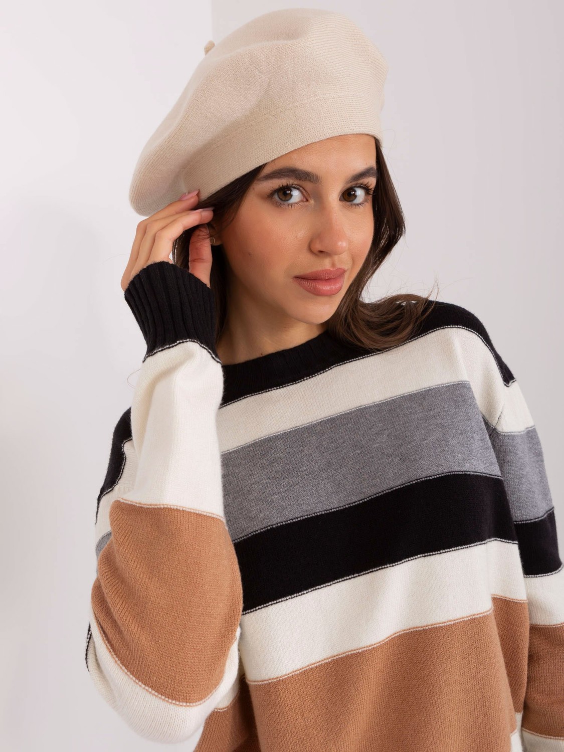 Light beige women's winter beret cap