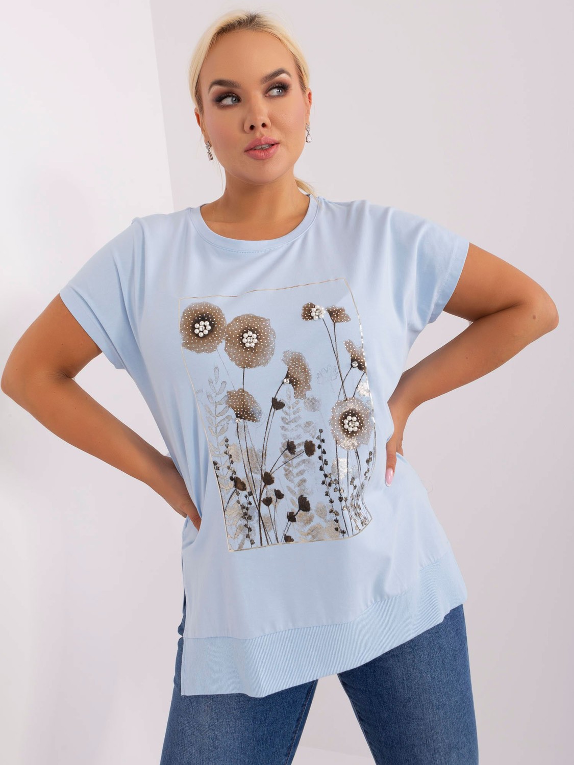 Light blue blouse plus size with slits