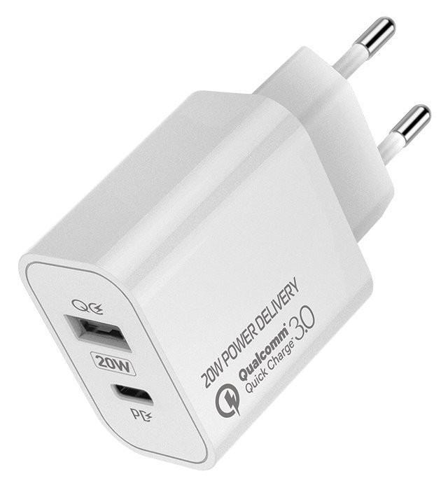 COLORWAY 1x USB a 1x USB-C/ sieťová nabíjačka/ 20W/ 100V-240V/ Biela