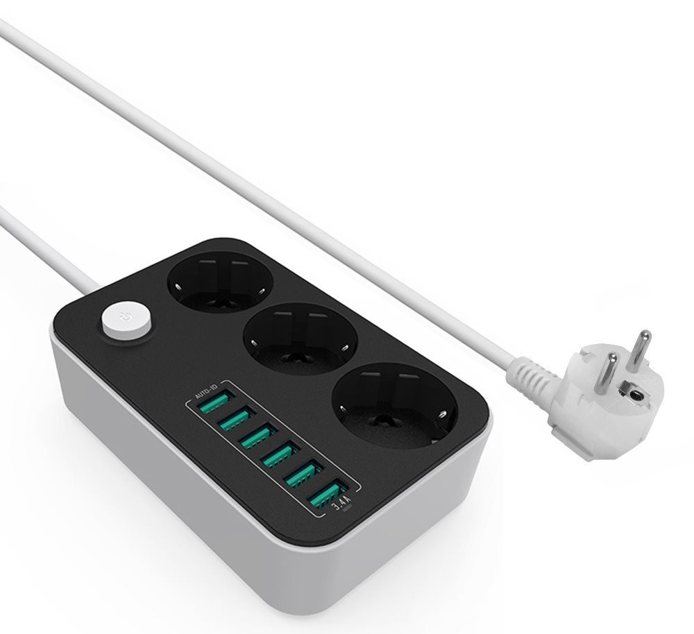COLORWAY Predlžovací napájací prívod / 3x 220V výstup / 6x USB 5V / kábel 1,8m