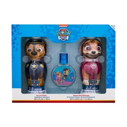 Nickelodeon Paw Patrol Skye & Chase darčeková kazeta toaletná voda 50 ml + sprchovací gél Chase 400 ml + sprchovací gél Skye 400 ml pre deti